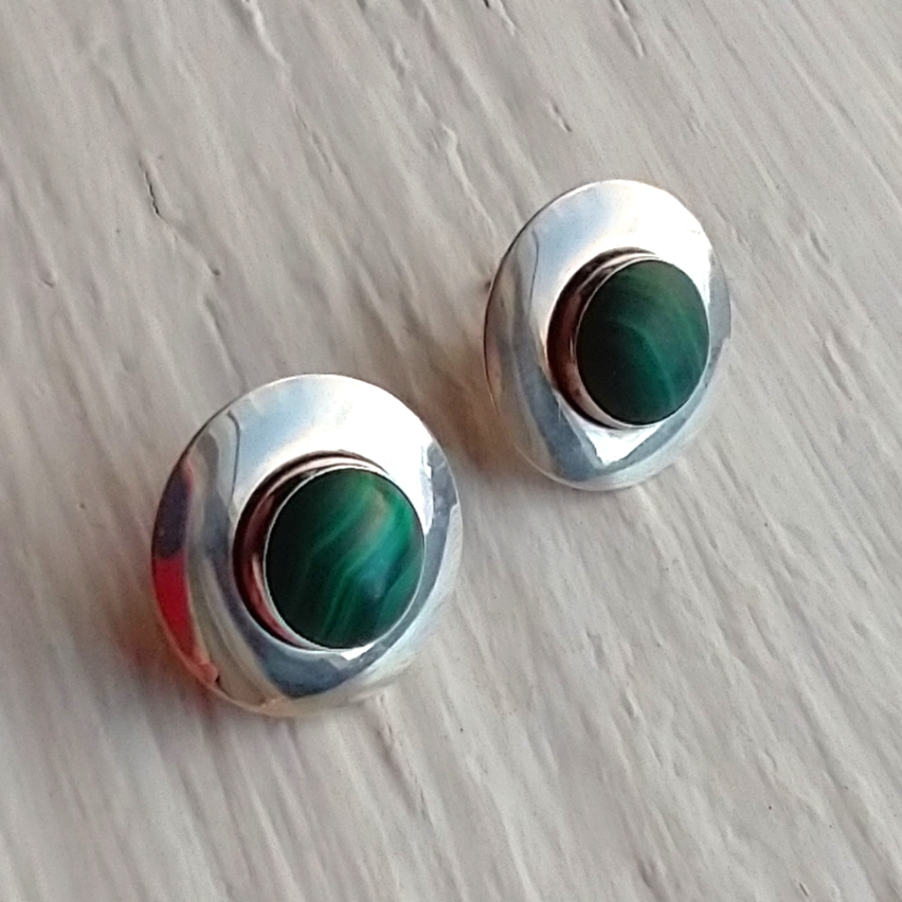 Sterling Silver Malachite Native American Earrings
